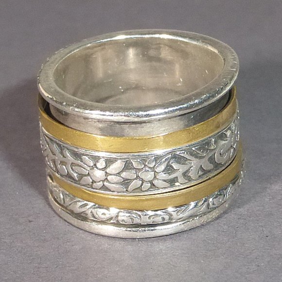 Silpada R2293 Sterling Silver Brass Twirl Spinner Ring Size 6 .925 Floral - Picture 1 of 5